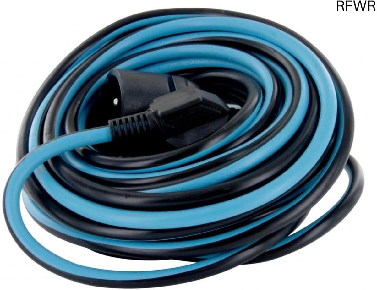 RFWR® Verlengsnoer 20m Zwart Blauw - Binnengebruik en Elegante Ontwerpen