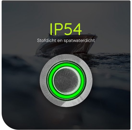 Interrupteur à impulsion métallique ProRide, panneau encastré 220 V, arrêt/marche (12 mm), avec câble de connexion, résistant aux éclaboussures, voyant LED vert