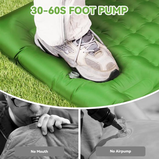 Zelfopblazende campingmat, 12 cm dikke opblaasbare slaapmatras, eenpersoons, ultralicht luchtmatras met ingebouwde pomp, koppelbare kampmat voor backpacken, wandelen, tent, reizen (groen) van Merkloos — afbeelding 2