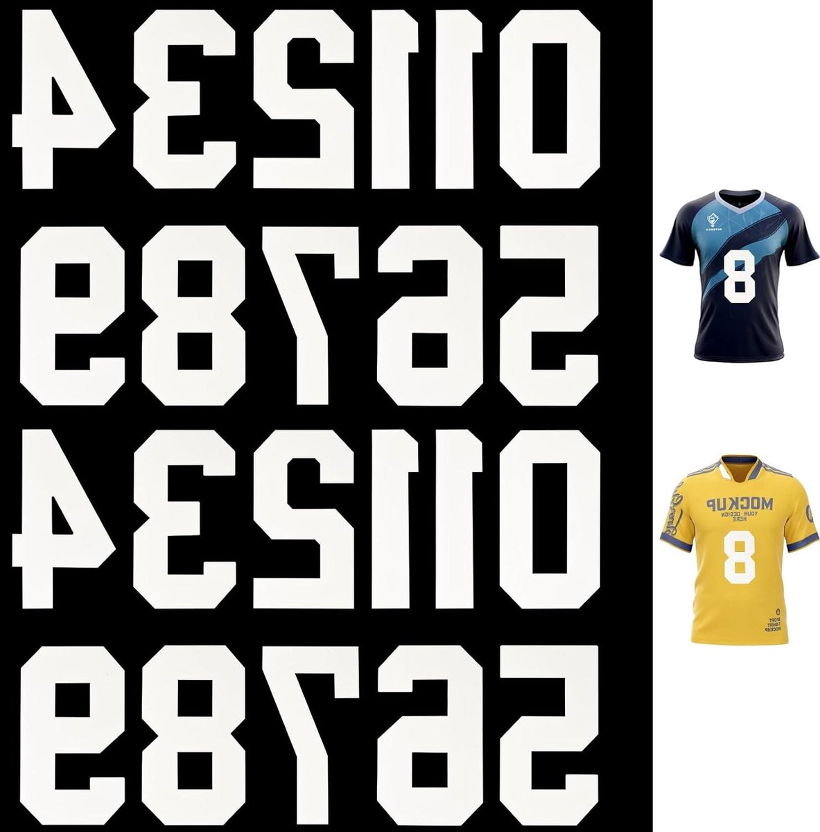 Allecto Plus - 22 vellen witte strijkbare nummers voor sportkleding - warmteoverdracht 0 tot 9 - jersey stof - team sportkleding personalisatie.