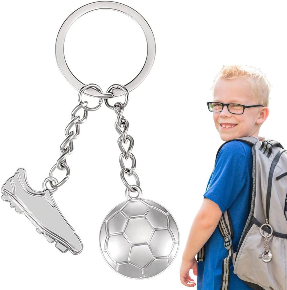 Allecto Plus - Voetbalsleutelhanger van metaal voor jongens en mannen - Voetbalhanger als geschenk - Zilverkleurig - 1 Stuk