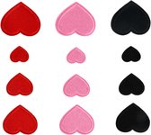 Allecto Plus - Set van 12 hartvormige geborduurde strijkpatches voor creatief naaiwerk met hartvormige patches