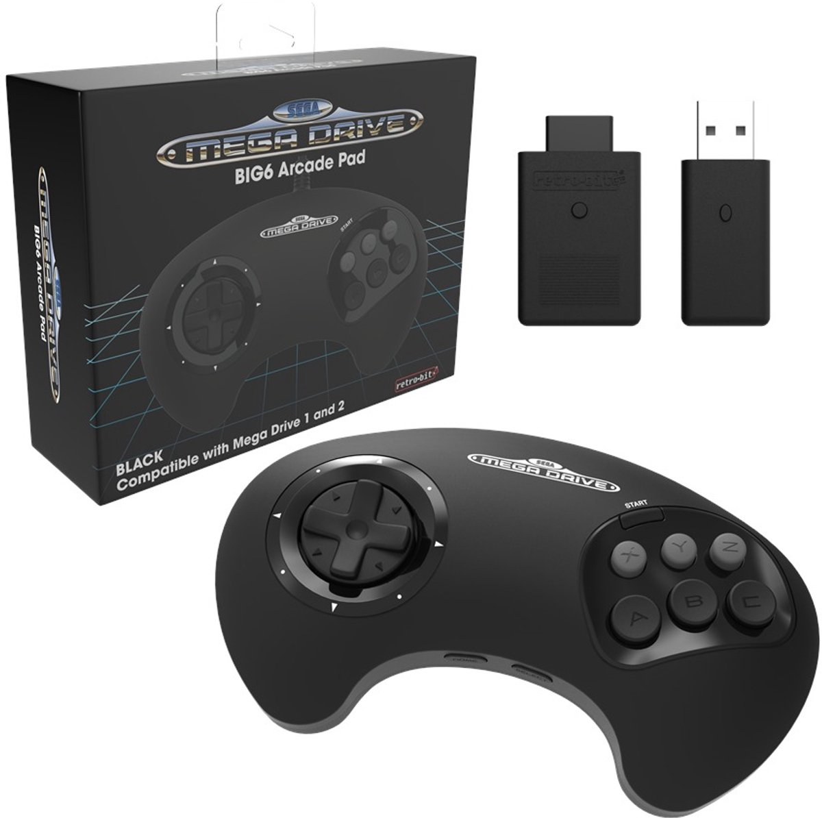 Retro-Bit SEGA Mega Drive 2.4G BIG6 - Wireless Gamepad - Black Multi