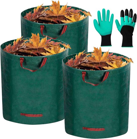Tuinafvalzakken - 3 x 272L Tuinzakken voor Herbruikbare Tuinieren Gazon Bladzak - incl. 1 paar Tuinhandschoenen — afbeelding 2