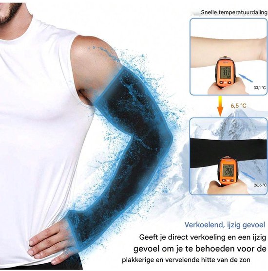 2 paar armsleeves - Compressie armsleeves - Unisex -Open teen- Ice Silk verkoelende zonwerende mouwen - UV - Geschikt voor sporten, voetbal, golf, volleybal, fietsen en basketbal - One Size - Zwart — afbeelding 2
