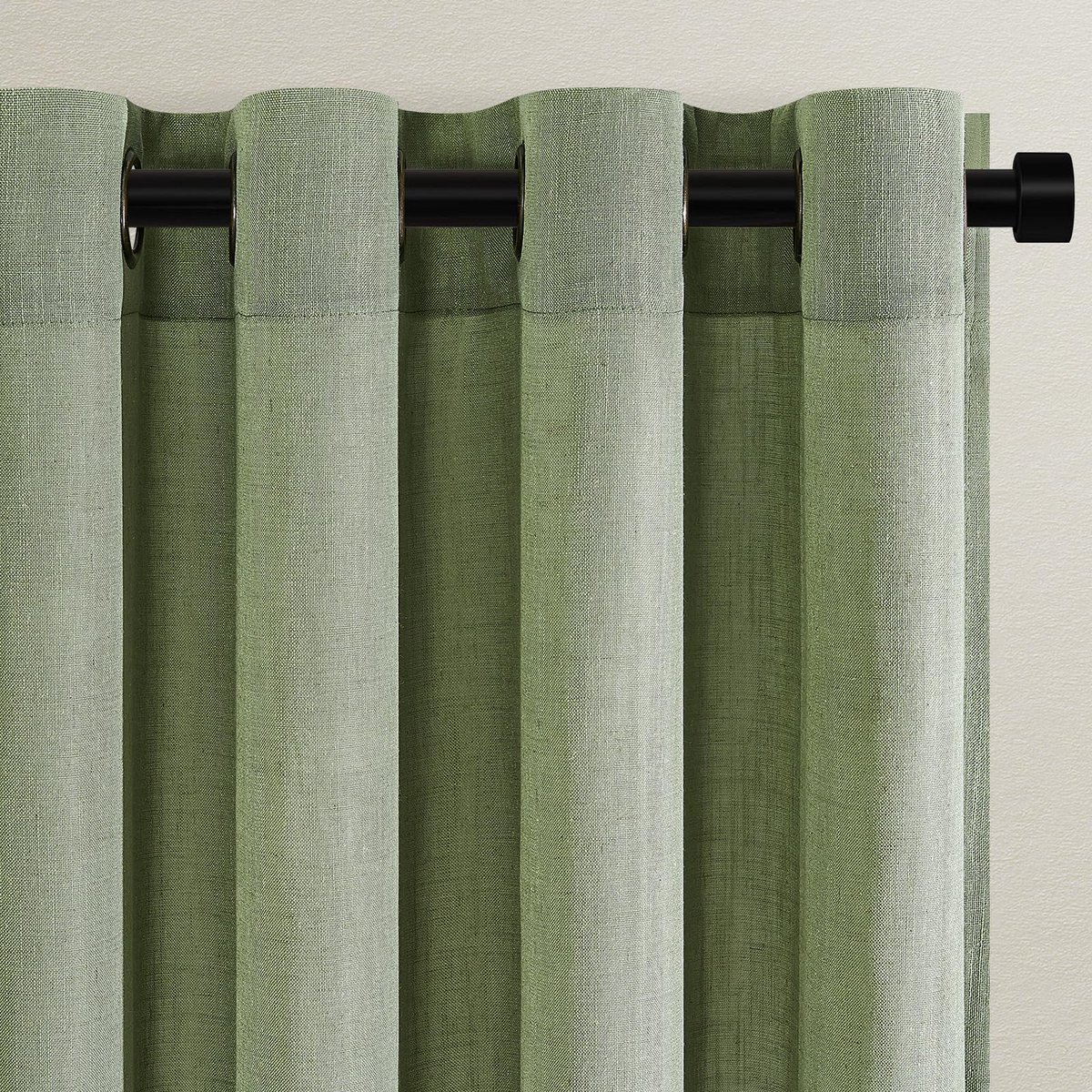 Ibenzoa Moderne saliegroene gordijnenset met oogjes en linnenlook voor diverse kamers grijs groen