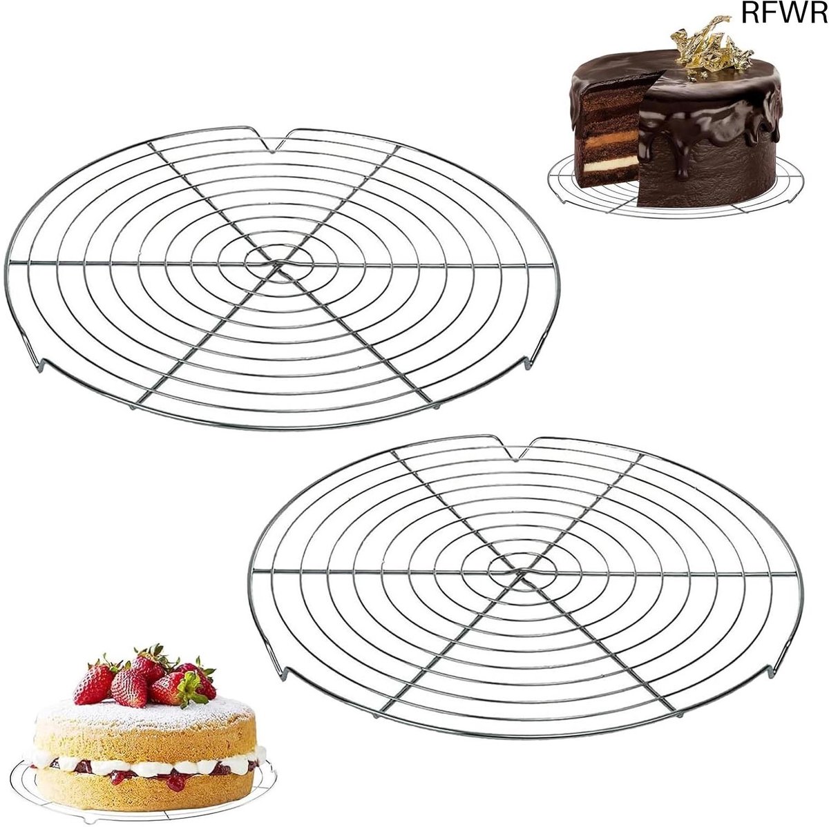 RFWR® Rond Koelrooster Set van 2 - Taartrooster voor Gelijkmatig Afkoelen - 32 cm Roestvrij Staal