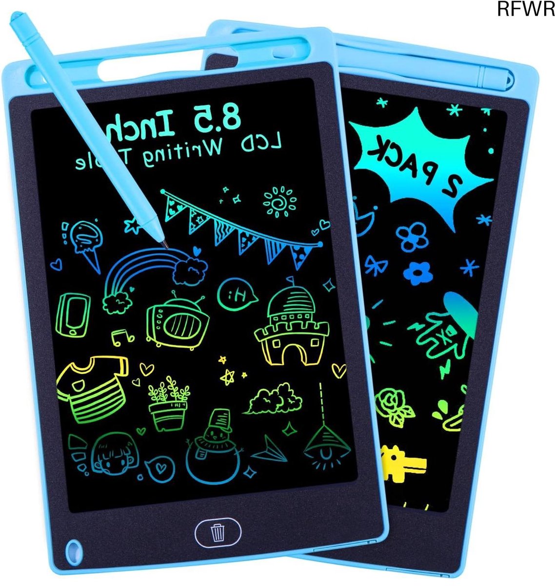 RFWR® Lcd Schrijftablet 20,5 cm - 2 Stuks, Educatief Tekentablet voor Kinderen 2-7 Jaar, Kleurrijke Magische Leisteen voor Jongens en Meisjes