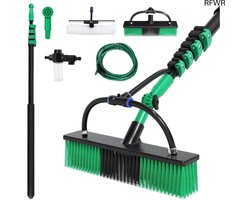 RFWR® Telescopische borstel met wateraansluiting 3,6 m – 2-in-1 wasborstel voor ramen, zonnepanelen en terrasreiniging
