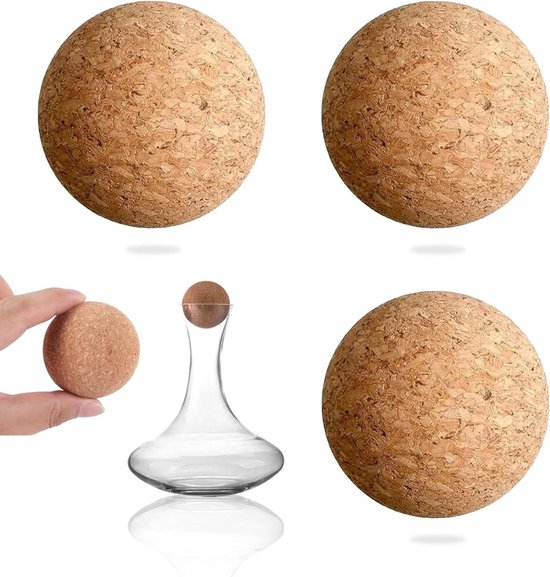 Allecto Plus - Wijnkurk Bal 5 cm 3 Stuks - Kurk Sluitingen Houten Bal Stoppers Wijnkurk Bal voor Wijnflessen Glasflessen DIY Knutsel Decoratie voor Karaf tot 4.3 cm Diameter.