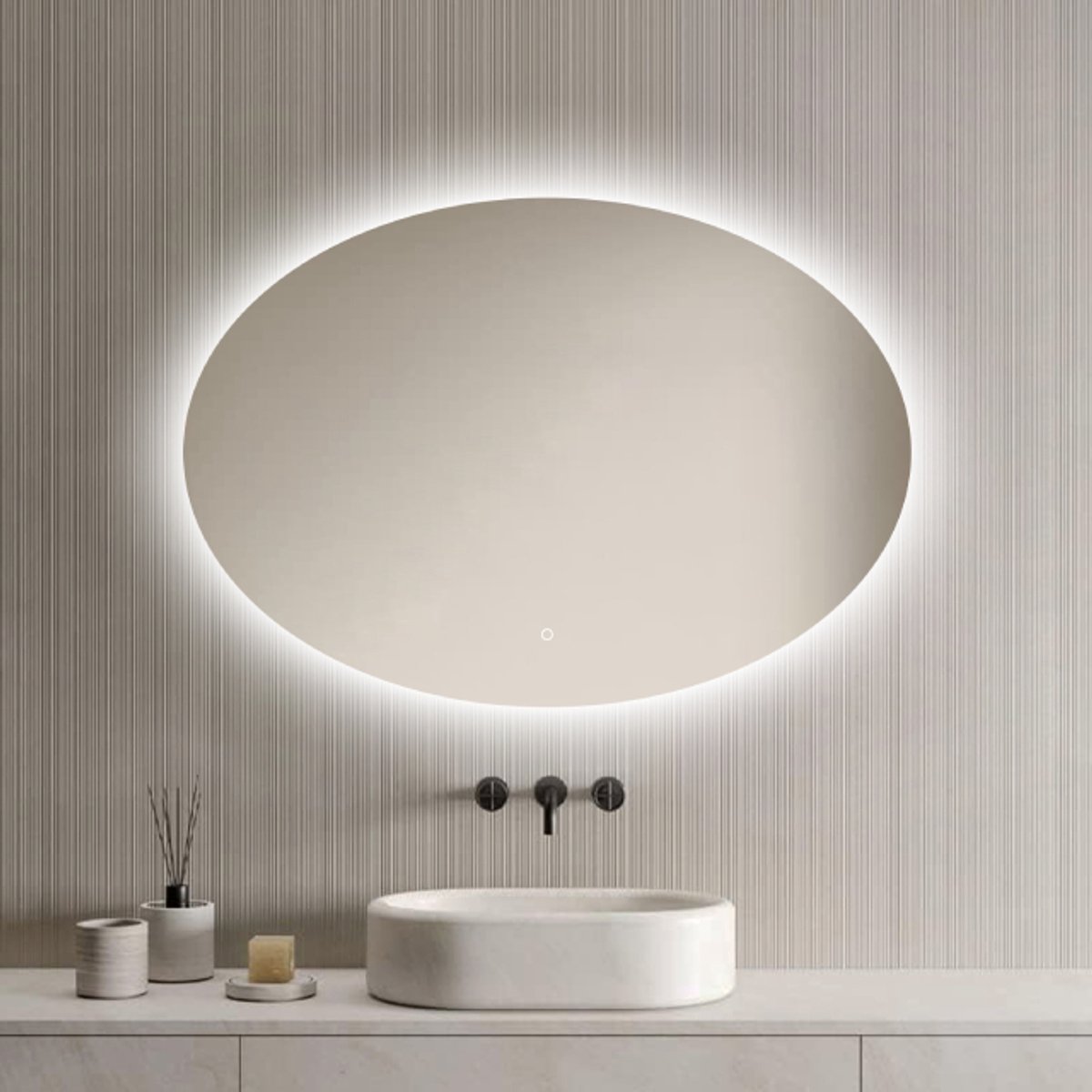 LoXa - Badkamerspiegel Rondo met LED 100x70cm – Rond Design – Randverlichting – Dimbaar – Anti-condens – Geheugenfunctie – Touchbediening – Energiezuinig