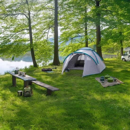 Dutchers® Pop-Up Tent - 3 Personen - Automatische Tent voor Kamperen, Reizen, Strand & Hiking - Campingtent - Kampeertent - Koepeltent - UPF 50+ - UV Bestendig - Waterdicht & Ventilerend - Inclusief Draagtas, Haringen & Touwen - Grijs van Dutchers — afbeelding 5