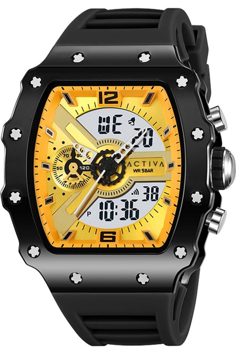 Activa X Invicta DIGITAL ESSENTIALS ACW2398-004 Heren Horloge - Waterdicht - Digitaal - Quartz Uurwerk - Plastic met Gele Wijzerplaat - 44mm