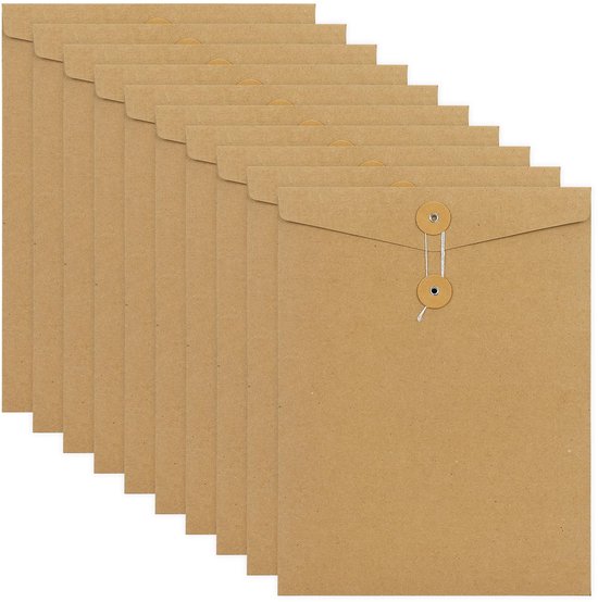 Documententas, A4, map, kraftpapier, mappen, documententas, kraftpapier, enveloppen, documenten, 310 x 235 mm, verdikte enveloppen, organisatie met externe knop, wikkelafdichting, design, 16 stuks