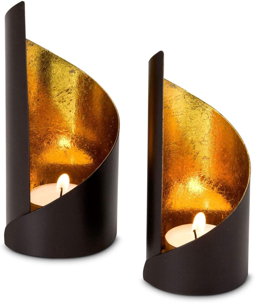 Famanu Theelichthouder voor cadeauartikelen, met goudfolie bekleding, Kerstmis, barbecuefeest, Moederdag; verschillende designs (Waves, set van 2) Waves (set van 2)
