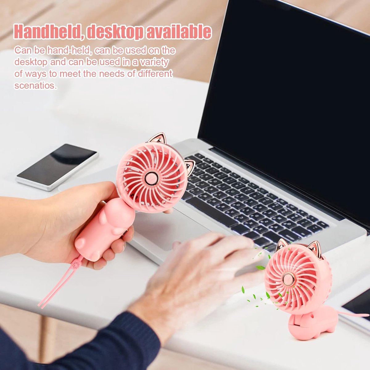 Roze Draagbare USB-Handventilator thumbnail 6