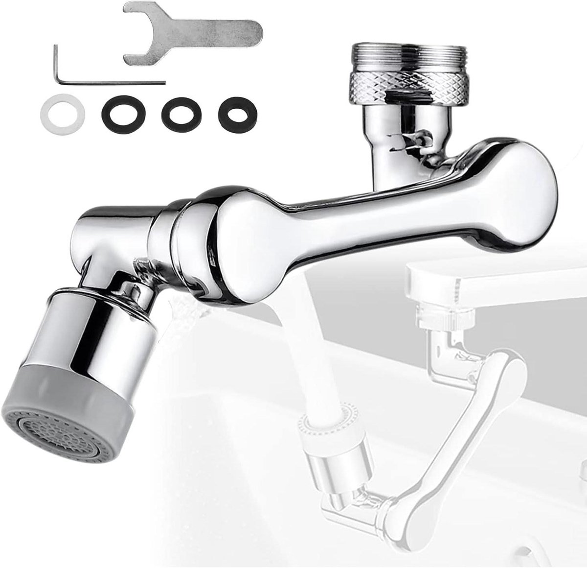 Allecto plus - Draaibare waterkraan straalregelaar met luchtbruiskraan - Universeel opzetstuk voor kranen - Boosterdouche en waterbesparende kraan voor keuken, badkamer en wastafel