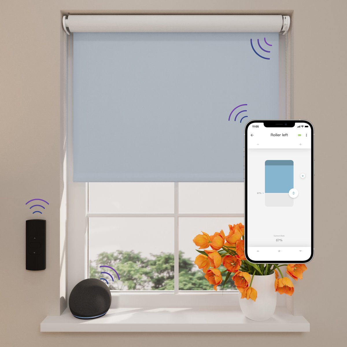DTCH® Elektrisch Rolgordijn Verduisterend - Easy - Light Blue - 100 x 190 cm - Motionblinds CMD-02-P