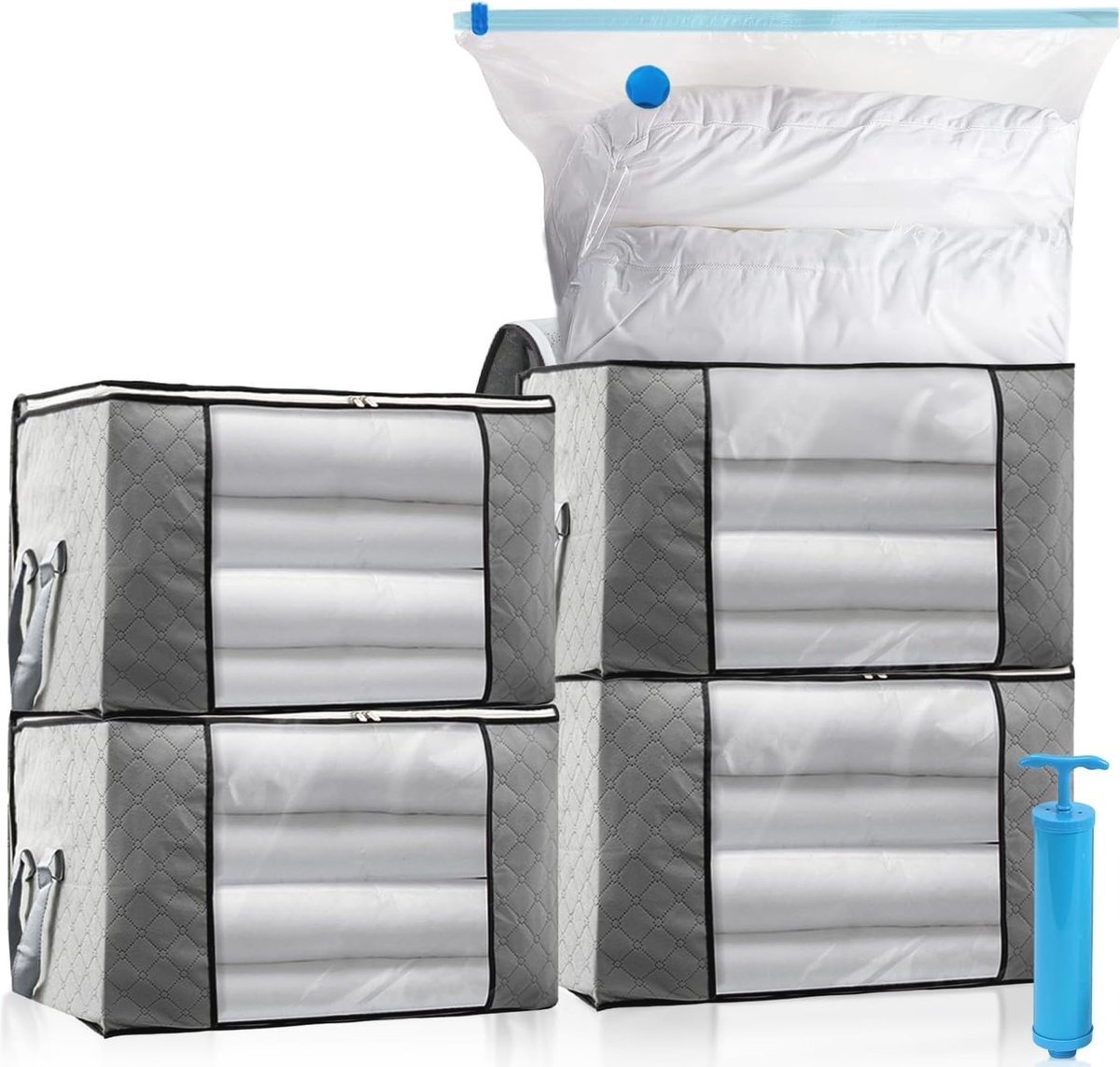 WNHB® Vacuum Opbergtassen Set Voor Kleding En Dekbedden - Ruimtebesparende Opbergzakken Met Handpomp - 4 Stuks Vacuumzakken Voor Reizen En Opslag