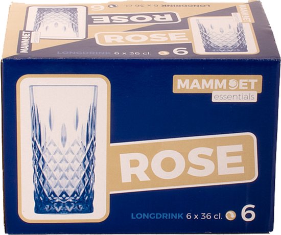 Boîte de six verres long drink 'Rose' de Mammoet, 36 cl.