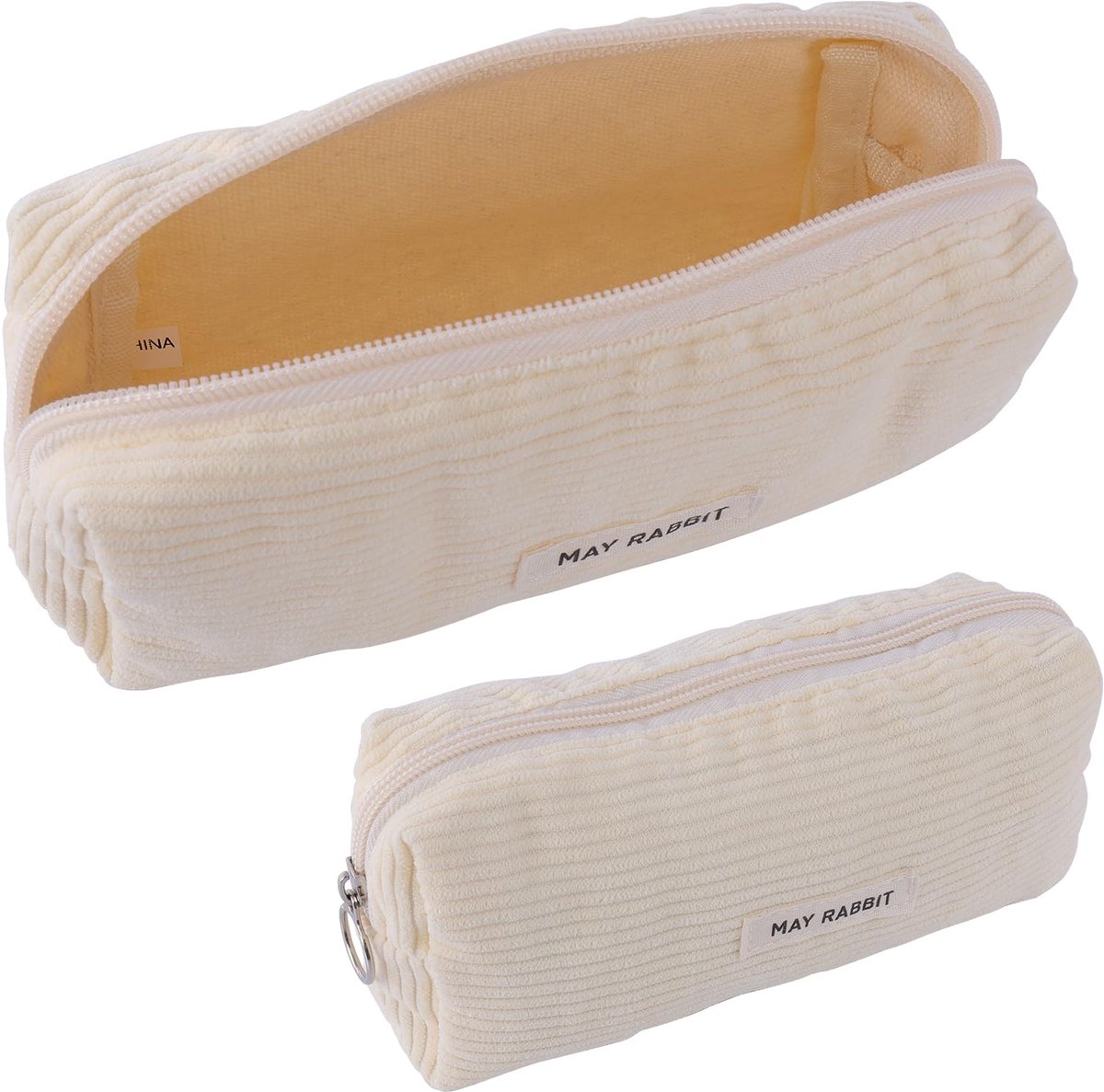 Corduroy Pennenetui - Ruim Etui met Rits - Voor School & Kantoor - Beige (19x6x7 cm)