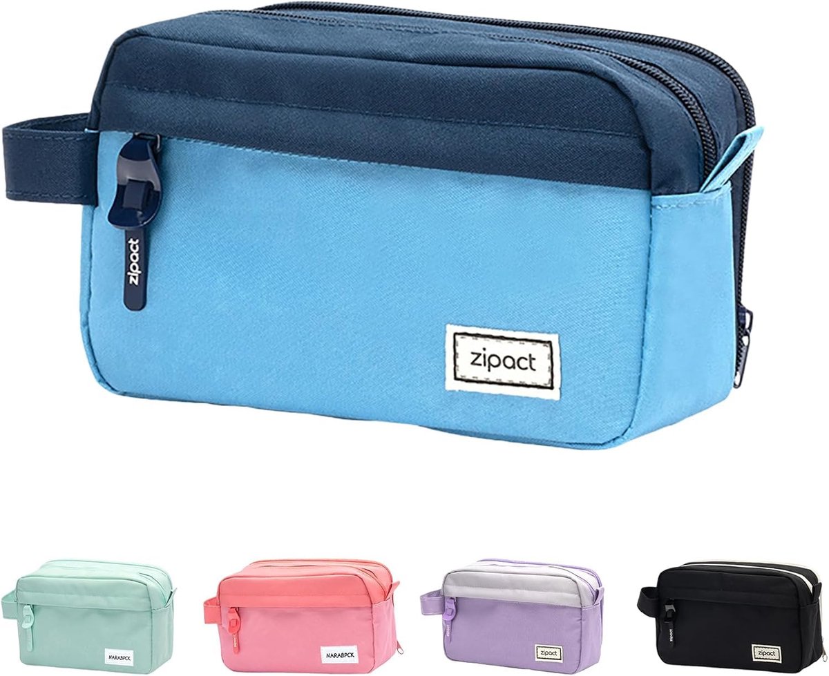Pennenzak met 3 Vakken - Grote Capaciteit & Stevige Rits - Voor School & Kantoor - Blauw