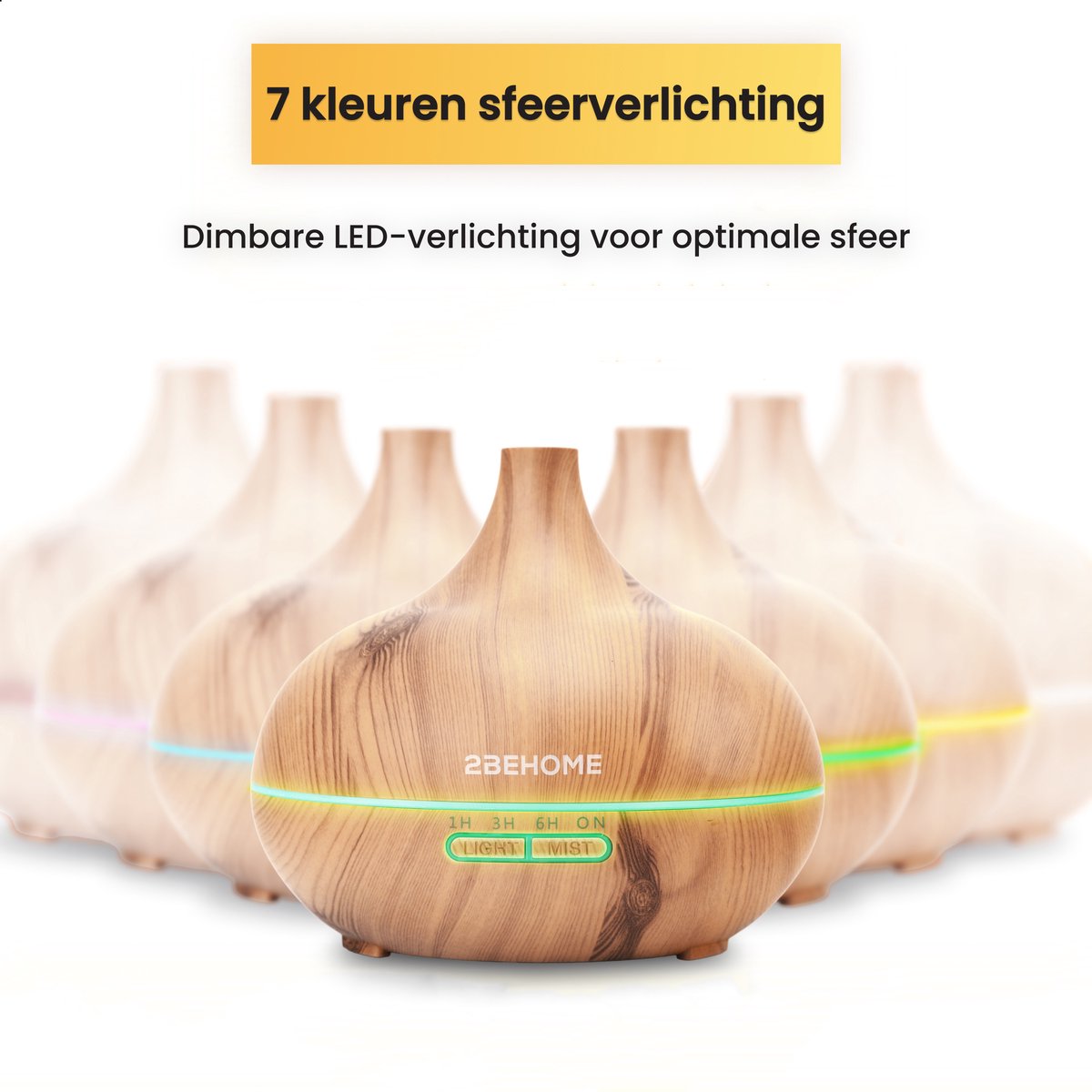 2BEHOME Aroma Diffuser met 2 Etherische Oliën & Afstandsbediening - 550ML - Aroma Diffuser Luchtbevochtiger - Etherische olie diffuser - Essentiele olie Aromadiffusers - Geurverspreider voor Aromatherapie - Lichte Houtlook — cadeau in Wonen & Interieur - foto 8