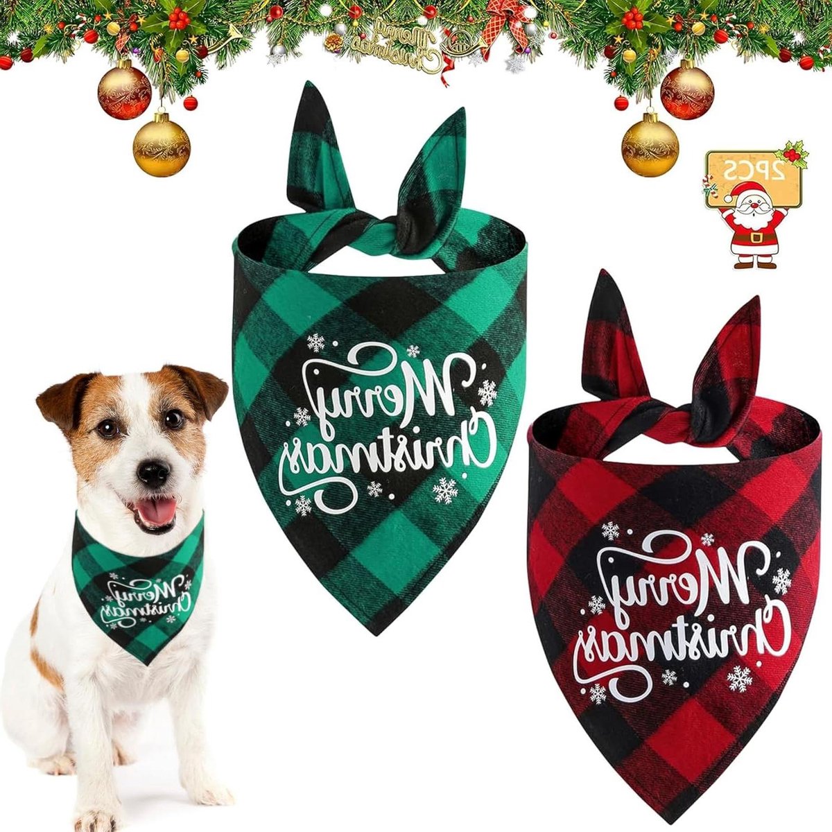 Allecto plus – Huisdieren Kerstbandana’s – Hondenhalsdoek voor Verjaardagen – Driehoekige Hondenslabbetjes – 2 Stuks – Geschikt voor Kleine en Middelgrote Honden