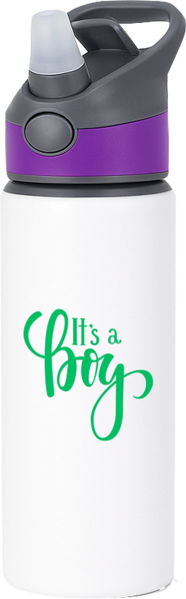 Hacebo® - It's a boy waterfles met rietje paars - It's a boy - baby's - Jongetje geboorte cadeau - Geboorte jongen cadeau - it's a boy kraam cadeau - Cadeau pakket - babyshower - baby - cadeau - kado - geschenk - gift - water fles - 650ML