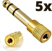 Audio Plug 5 STUKS - 6.35mm Jack (m) - 3.5mm Jack (v) Stereo AUX Audio Aux Adapter - Verloopstekker - 6.35 mm naar 3.5 mm - Mini jack naar jack - Verloopplug – Jackplug - Koppelstuk - Audio plug - metaal / verguld - Goud5