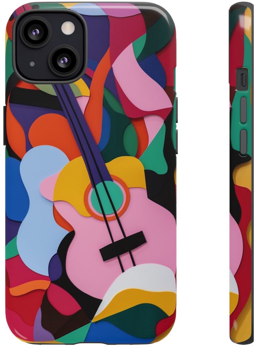 Kleurrijke Abstracte Gitaar – Glanzend Stevig Hoesje Geschikt voor iPhone 13
