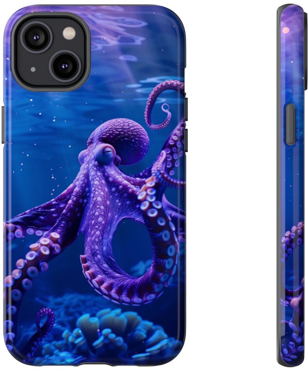 Paarse Octopus Onderwaterlandschap – Telefoonhoesje Geschikt voor iPhone 14 Plus
