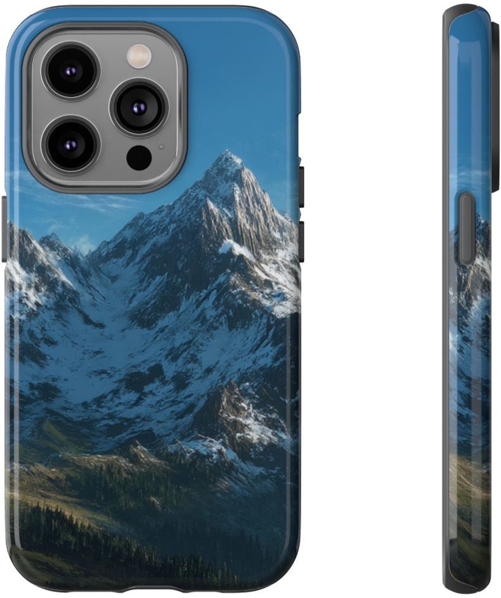 Berglandschap met Besneeuwde Toppen – Telefoonhoesje Geschikt voor iPhone 14 Pro