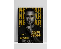 Neymar Poster - Voetbal Posters - Tekst - Sport - Celeb - Metalen Wandbord - Met Ophangsysteem - 3mm Aluminium Dibond - DB6623WV - Formaat 60 x 90cm