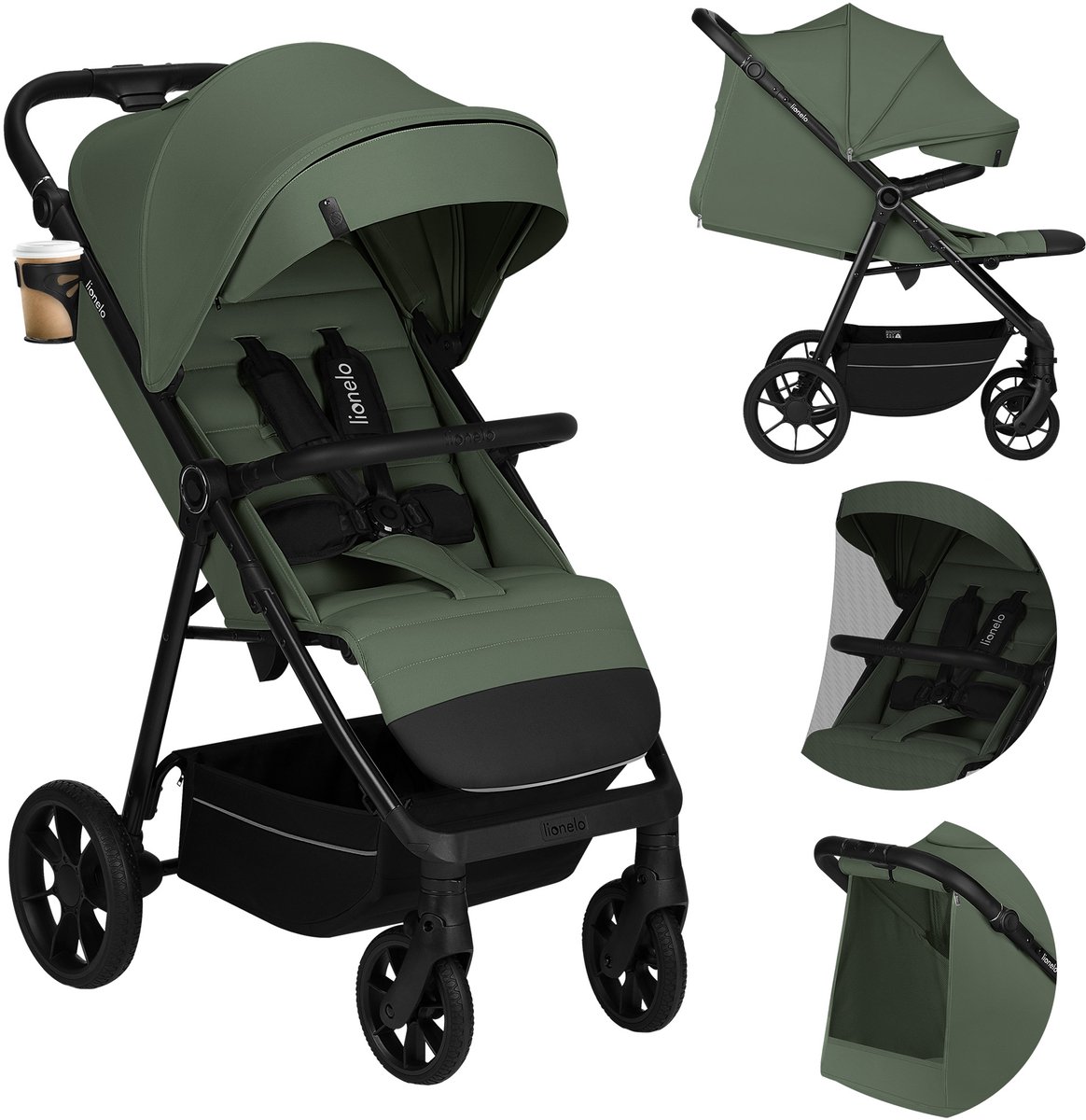 Lionelo Iva - Wandelwagen & Buggy Premium - 6 maanden 4 jaar (tot 22 kg) - 360° Zwenkwielen met Vering - Magnetische Gordel - XXL Zonnekap UPF50 - Verstelbare Rugleuning, Voetsteun & Duwbeugel - Grote Boodschappenmand - Stad & Terrein - Kinderwagen