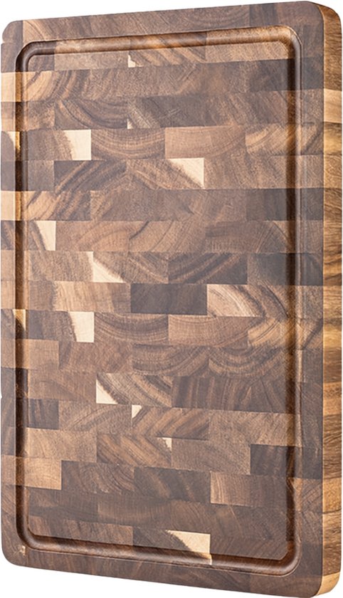 Dastium Home - Planche à découper en bois d'acacia - Planche à goûter en bois d'acacia - Planche de service - Planche à découper en bois avec rainure pour jus - Planche de service - Taille L - 37 cm x 25 cm