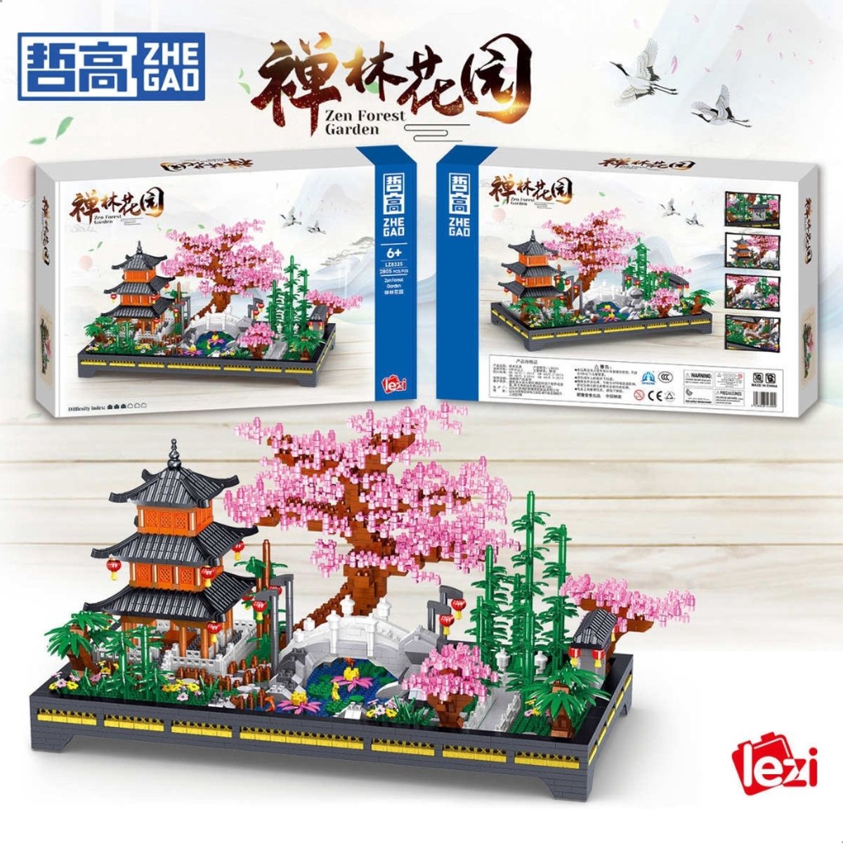 Lezi Nanoblocks Japanse bloemen tuin | Botanical Bonsai | Sakura Flowers Collection | Classic Creator STEM speelgoed bouwpakket niet compatibel met lego mould king mega | Architecture modelbouw voor volwassenen en kinderen | 2805 bloks — afbeelding 4
