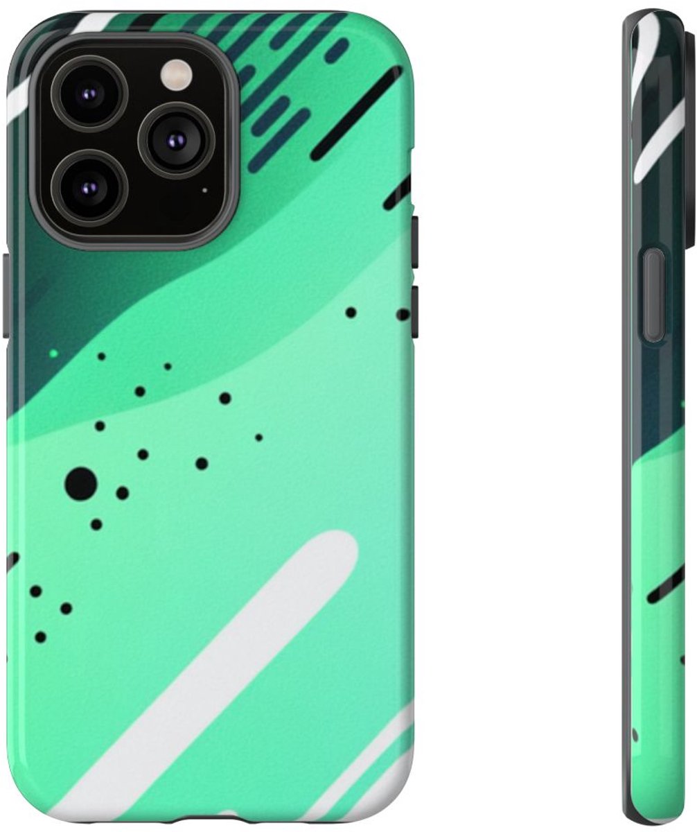 Geometrisch Groen-Zwart Abstract Patroon – Telefoonhoesje Geschikt voor iPhone 14 Pro Max