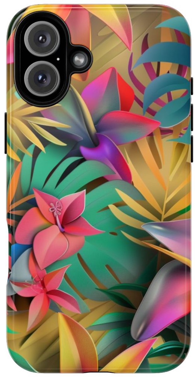 Levendig Tropisch Bloemenpatroon – Telefoonhoesje Geschikt voor iPhone 16 Plus