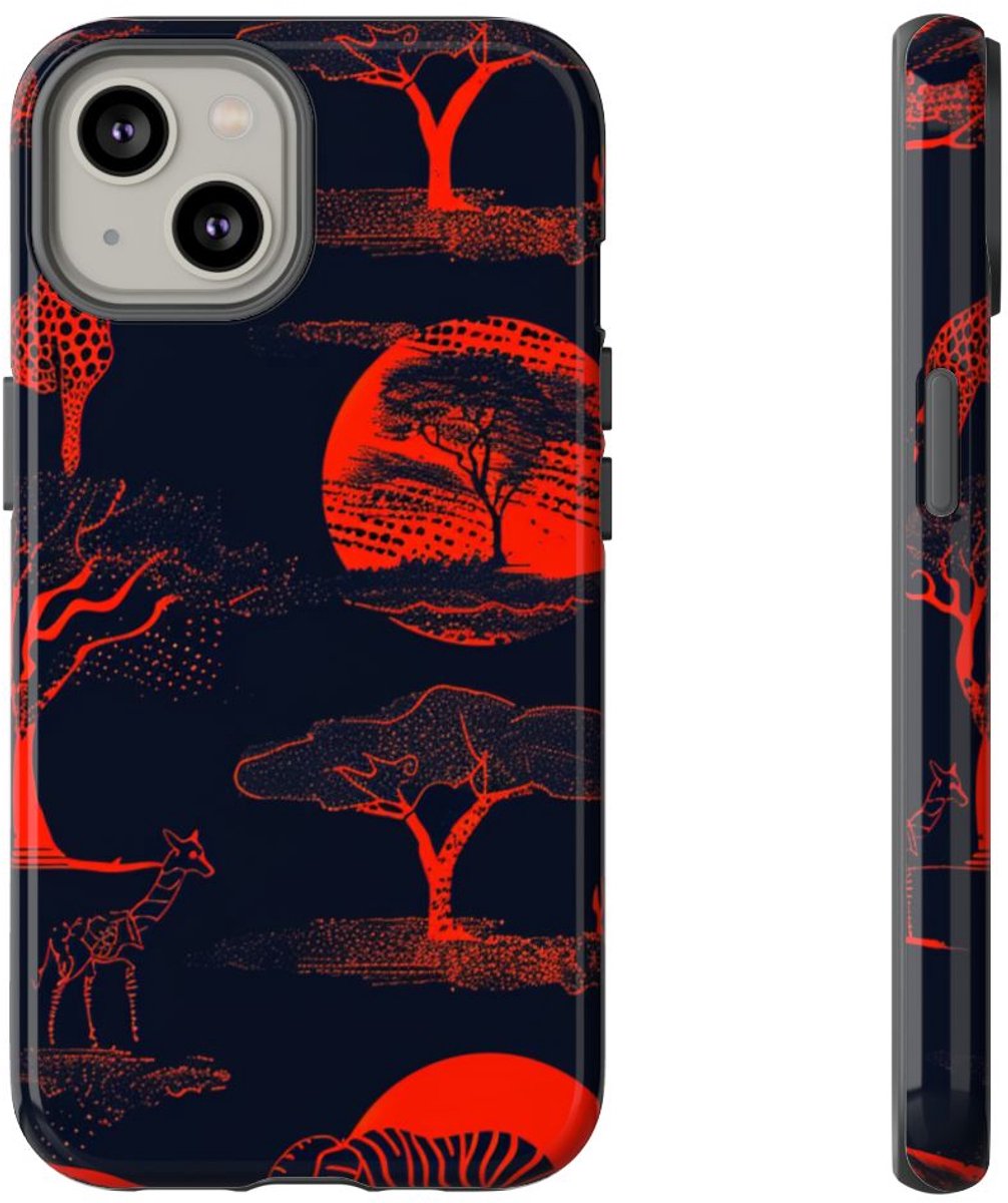 Rood Neon Afrikaans Dierenpatroon – Telefoonhoesje Geschikt voor iPhone 14