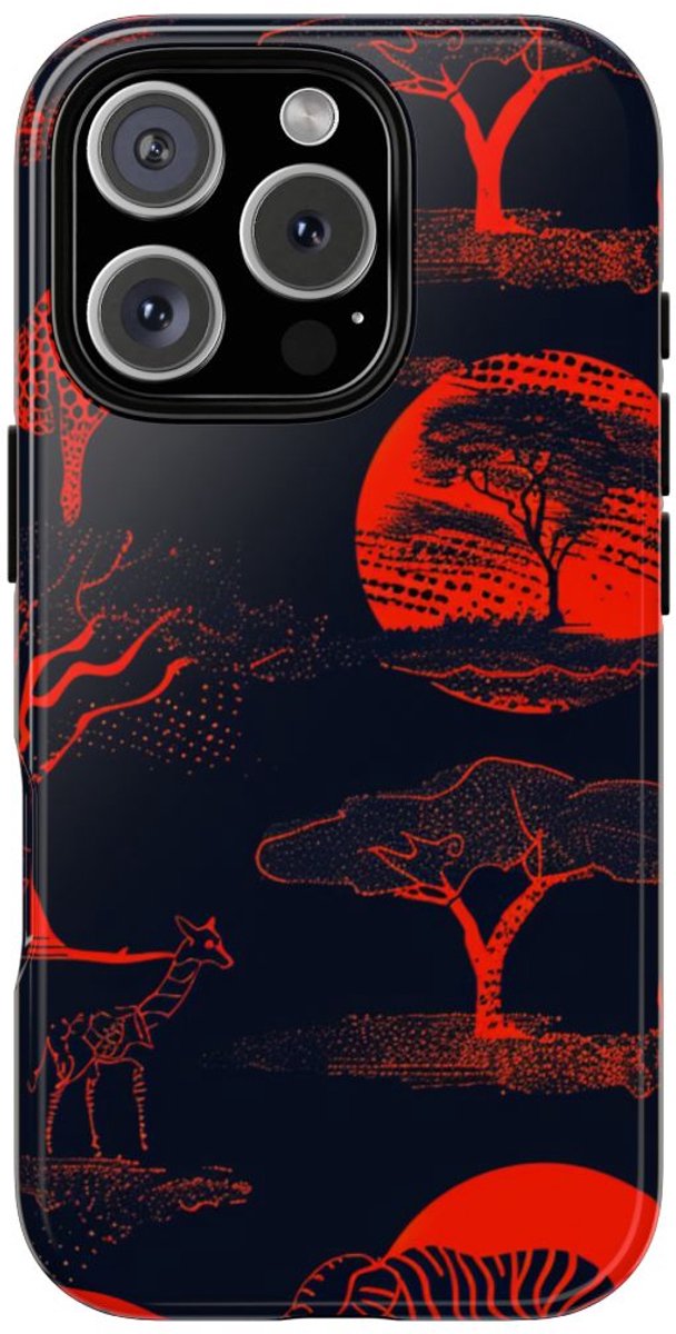 Rood Neon Afrikaans Dierenpatroon – Telefoonhoesje Geschikt voor iPhone 16 Pro