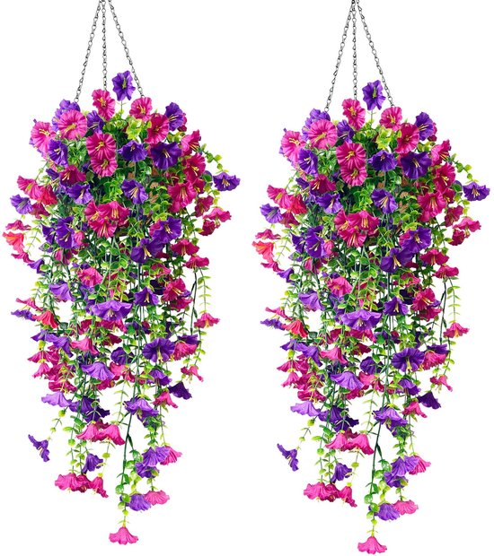 DEMIUKO 4 stuks kunstbloemen, hangende planten, kunsthangplanten, net DEMIUKO 4 stuks kunstbloemen, hangende planten, kunsthangplanten, net