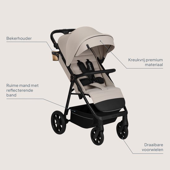 Wandelwagen & Buggy Premium - van 6 maanden 4 jaar (tot 22 kg) - 360° Zwenkwielen met Vering - Magnetische Gordel - XXL Zonnekap UPF50 - Verstelbare Rugleuning, Voetsteun & Duwbeugel - Grote Boodschappenmand - Stad & Terrein - Kinderwagen Lionelo Iva van LIONELO — afbeelding 5