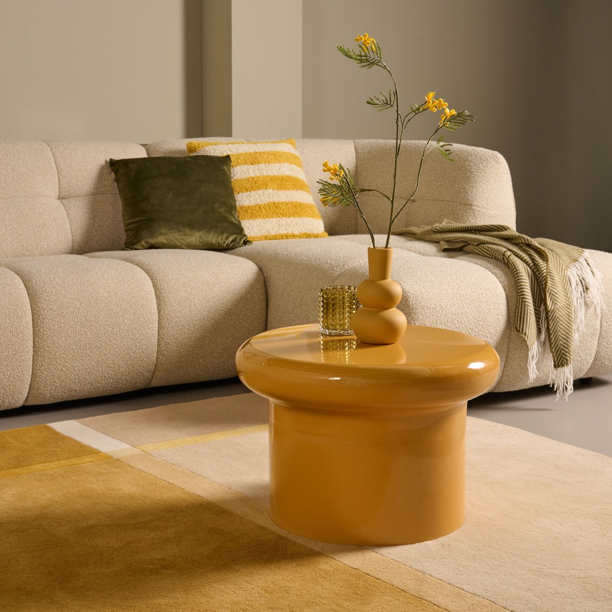 Woonexpress Bijzettafel Keulen - Glanzend Metaal - Geel - 55x37x55 cm (BxHxD) - Kleur Golden Syrup
