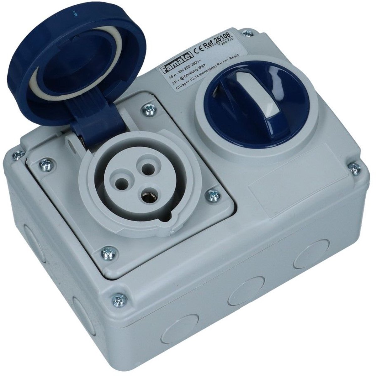 CEE schakel female 3 polig 6H 16A IP67 opbouw wcd 220-240VAC