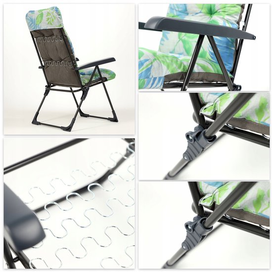 KADAX Tuinstoel met verstelbare rugleuning, relaxstoel van gepoedercoate stalen constructie, klapstoel met draagvermogen tot 110 kg, ligstoel met kussen (S rechthoekig, groen/blauw) van KADAX — afbeelding 3