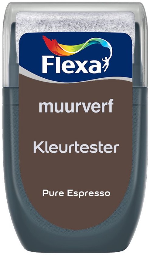 Flexa Kleurtester muurverf Pure Espresso met wit/grijs roller
