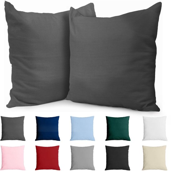 Dreamzie Kussensloop 40x40 Cm Katoen Set Van 2 - 100% Gewassen Katoen Linnen Look Met Rits, Groen, Oeko-Tex