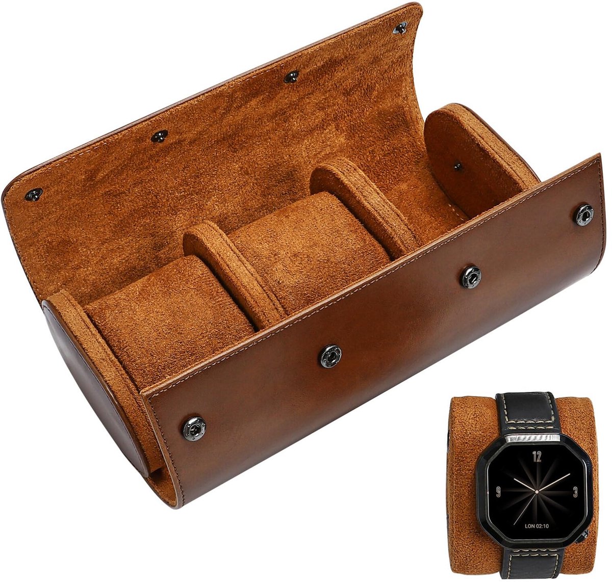 Horlogerol Vintage Horlogekast voor Mannen en Vrouwen Horlogerol Leer 3 Horloges Opbergorganizer