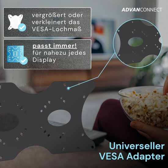 ADVANconnect VESA Adapter universele adapterplaat 50 x 50 tot 200 x 200 mm voor monitor tv scherm houder wandhouder zwart